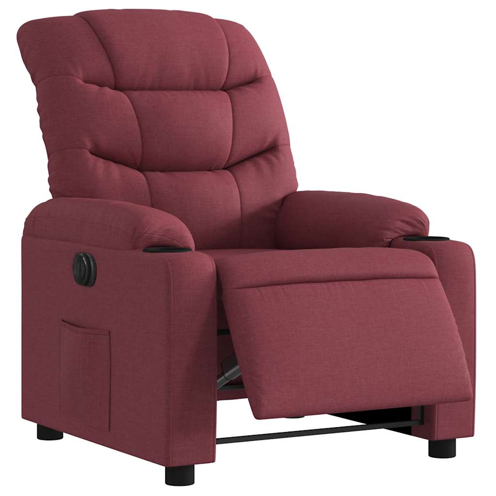 Electric Recliner Chair Burgundy Fabric