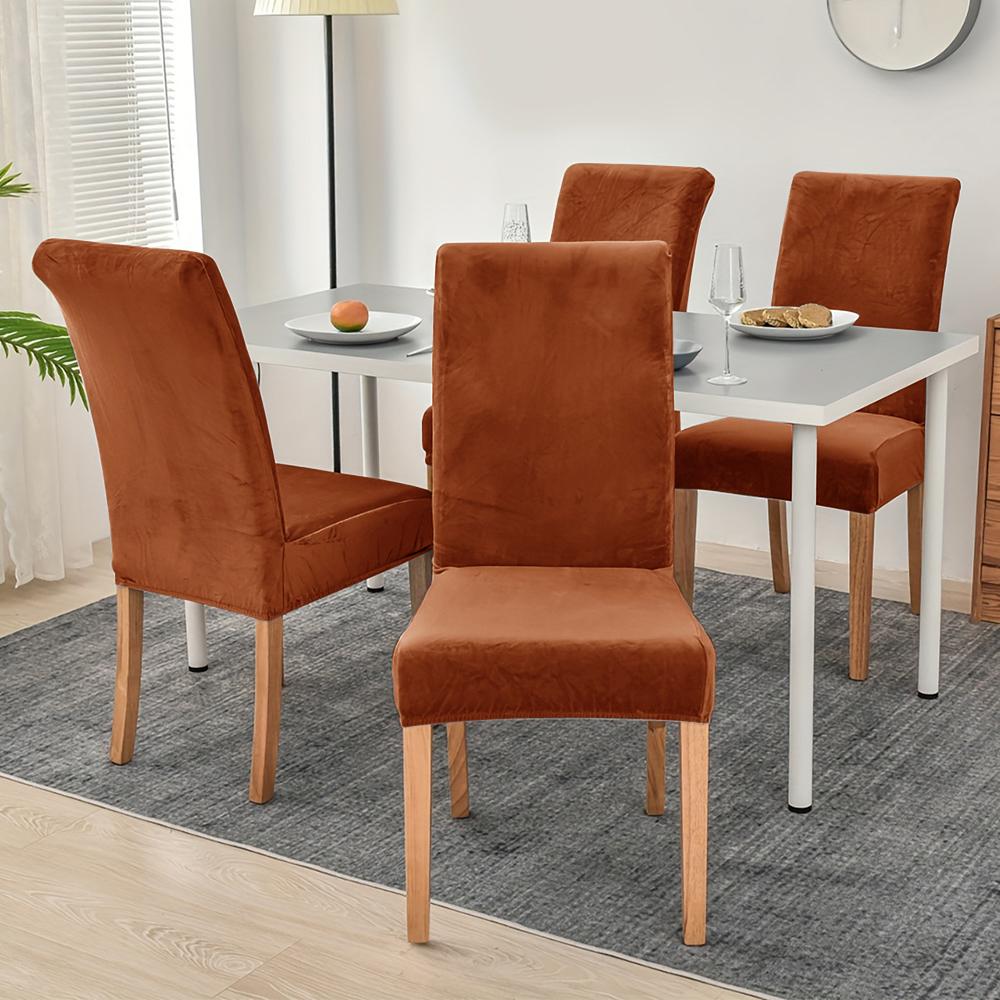 1/4pcs Velvet Chair Covers Dining Room Elastic Soft Seat Cover Solid Color Dustproof Furniture Protector Restaurant Banquet Home