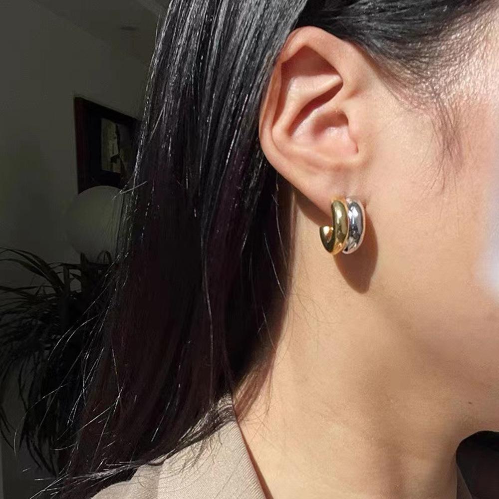 C Shaped Metal Stainless Steel Smooth Ear Studs Waterproof Anti Allergic Elegant Trendy Jewelry for Women