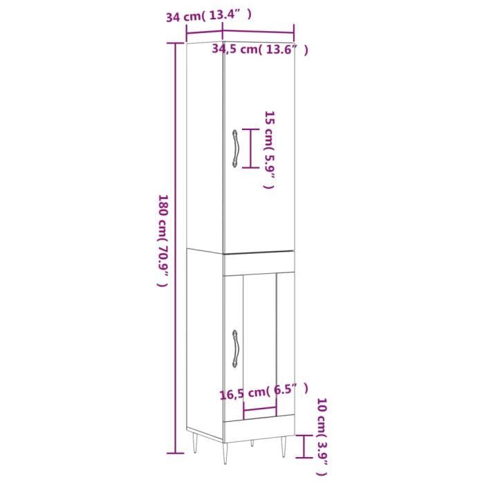 VidaXL Buffet haut Gris béton 34,5x34x180 cm Bois d'ingénierie 3199093