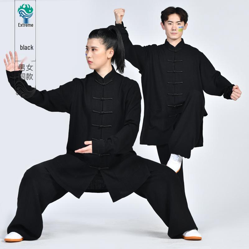 Unisex Cotton Linen Tai Chi Performance Suit - New Chinese Style Long Sleeve Wushu Practice Outfit