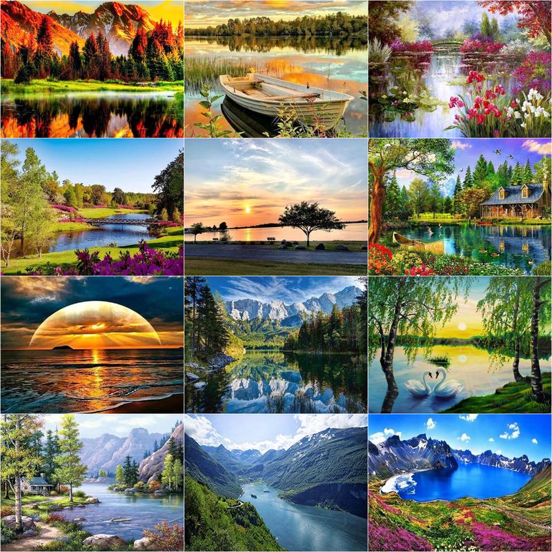 

5D алмазная живопись сделай сам алмазная вышивка полная вышивка драгоценными камнями искусство декор стены на берегу озера ручная работа чувство достижения