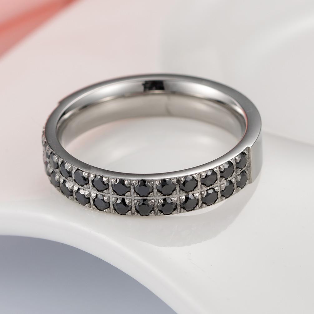 Inlaid Black Diamond Unisex Couple Ring with Full Diamond Jewelry Accessories