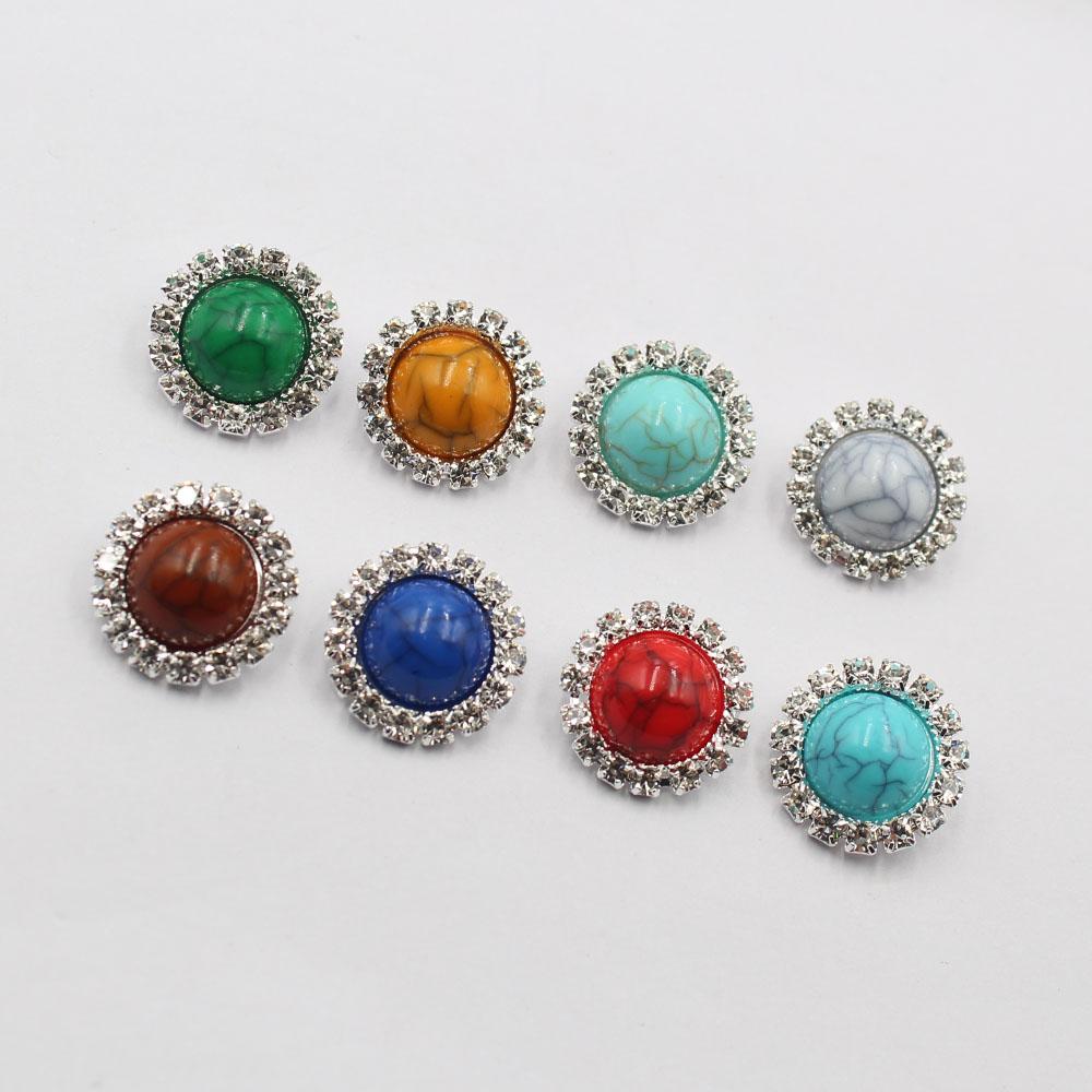 Hot selling 10 pieces of 18MM round turquoise crystal buckle foot button DIY hand sewn clothing invitation letter decoration acc