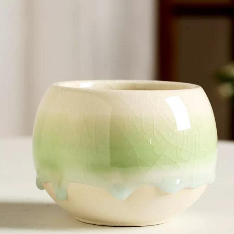 Ice Crack Glazed Succulent Planter Gradient Ceramic Flower Pot with Flowing Glaze Breathable Home Garden Decor