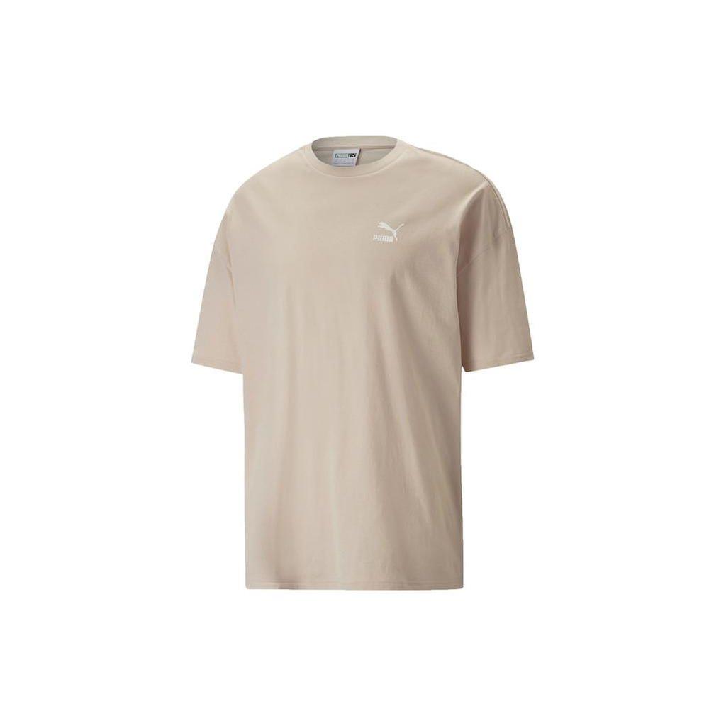 Puma Solid Color Logo Casual Round Neck Short Sleeve T-Shirt Men Tops Brown 538070-88
