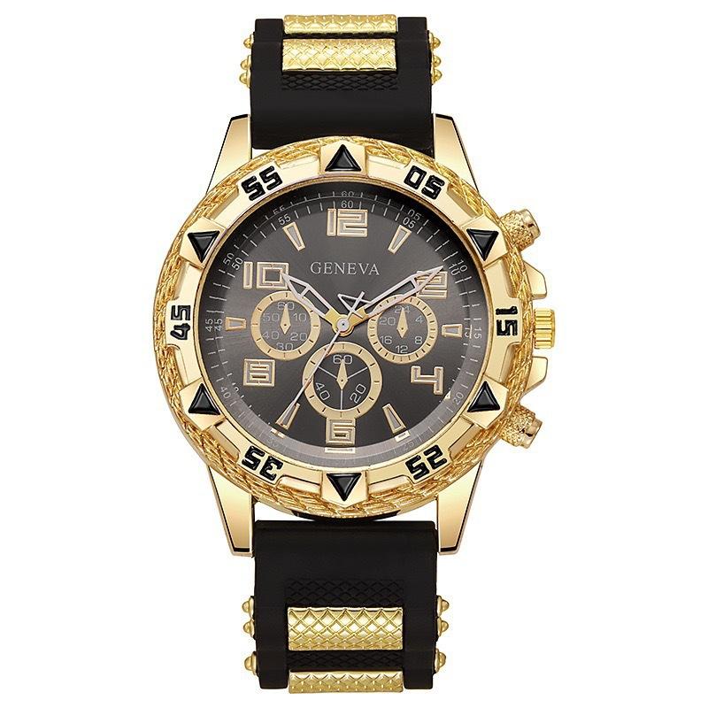 Men'S Atmospheric Three-Eye Silicone Strap Quartz Watch Large Dial