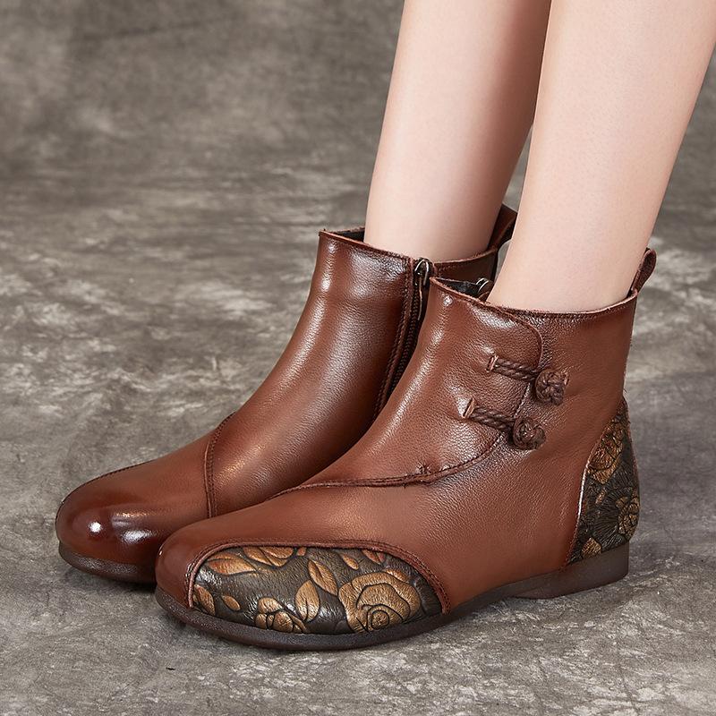 

Women s shoes new autumn and winter women s boots soft sole non-slip first layer cowhide round head mother short boots 41