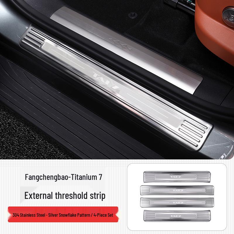 

Leopard Titanium 7 Stainless Steel Door Sill Scuff Plate & Rear Bumper Protector