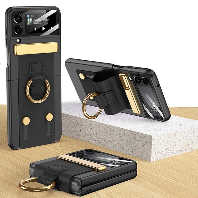 

Чохол для телефону з тонким мембранним кільцем і браслетом для Samsung Galaxy Z Flip 4 5g Cover Anti-Fall Folding Cover для Z Flip 4 Fundas for Galaxy Z Flip 4 чорний