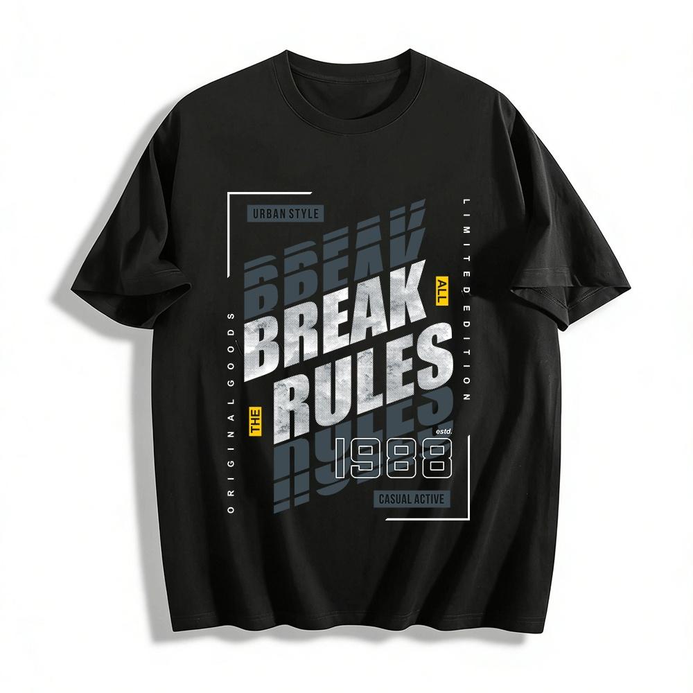 Urban Style Casual Active Break The Rules Graphic Print Tee Pure cotton T-shirt XXS