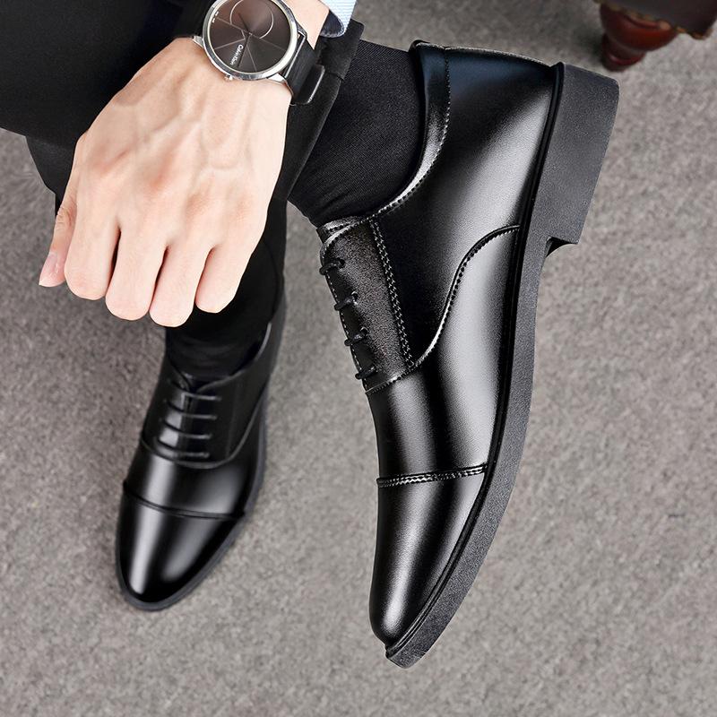South East Asia Business Casual Leather Shoes Versatile Fashion Dress Lace-up Men's Leather Shoes Men's Shoes Soft Leather Square Heels