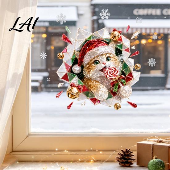 Merry Christmas Room Ornaments 2Pcs Stained Glass Style Window Clings Double‑Sided Printed Xmas Static Durable Holiday Art Decals Snowman