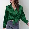 Women Shirt Lapel Long Sleeve Smooth Satin Shirt Tops Solid Color Loose Fit Casual Shirt Office Lady Shirt Daily Wear
