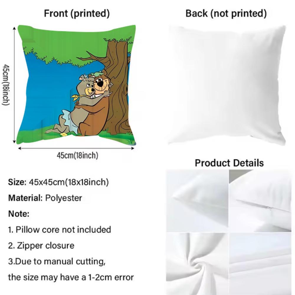 Federa Cuscino Orso Yoghi – Federa Cuscino Peluche Reversibile – Per auto, divano, camera da letto, perfetta come regalo.