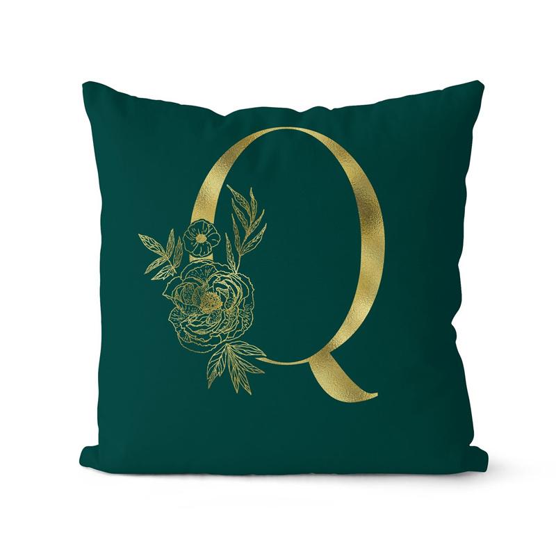 45x45cm Oro 26 Lettere Verde Federa Foglia Fiore Pianta Soggiorno Divano Ufficio Copricuscino Decorazione Casa