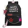 Stranger Things Rucksack mit Aufdruck und Ketten-Dekor, USB-Ladeanschluss, Schultasche für Studenten, Unisex, Rucksack für den täglichen Gebrauch