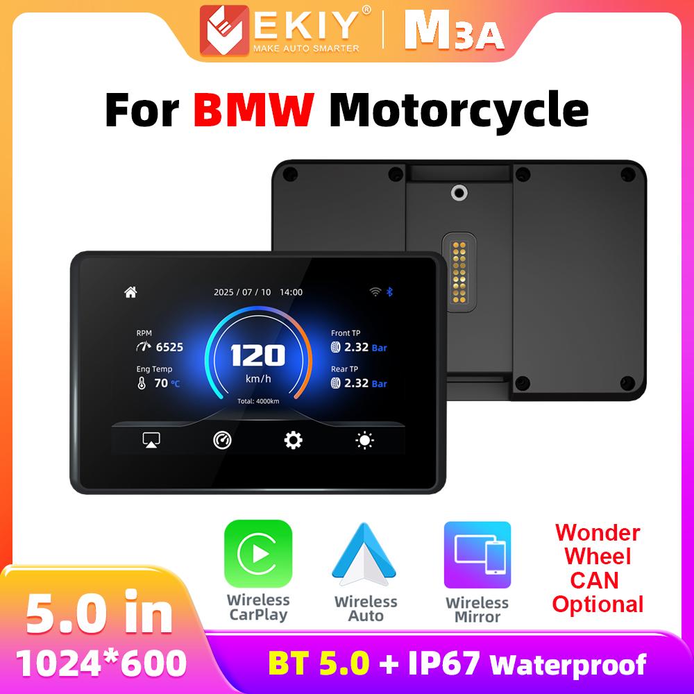EKIY 5 Inch Motorcycle GPS Navigation CarPlay Android Auto Screen Mirroring Screen For BMW Wonder Wheel Controls Moto Monitor