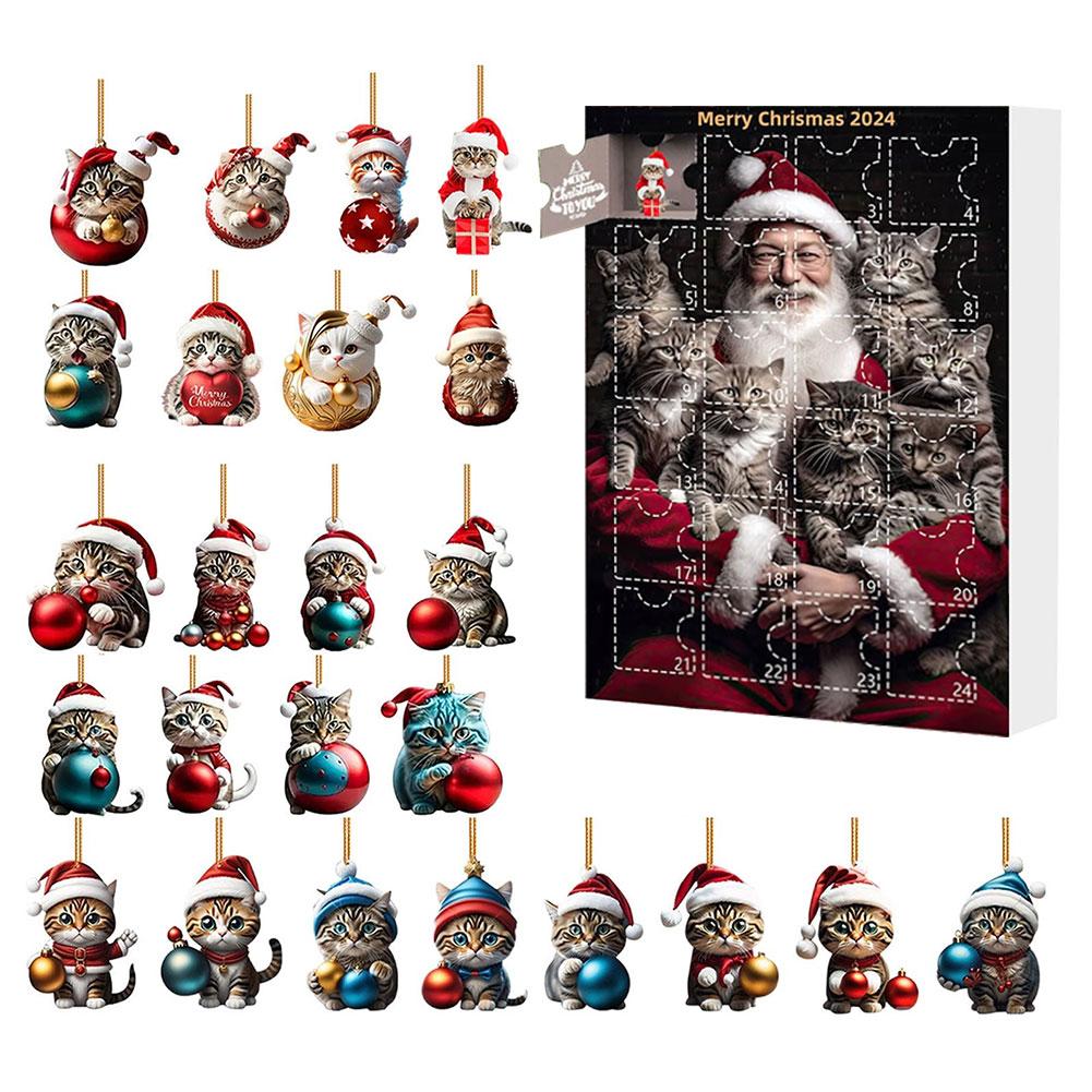 2025 Holiday Advent Calendar Cow Ornaments Christmas Advent Calendar Acrylic Cartoon Highland Cow Hanging Decorations Home Decor