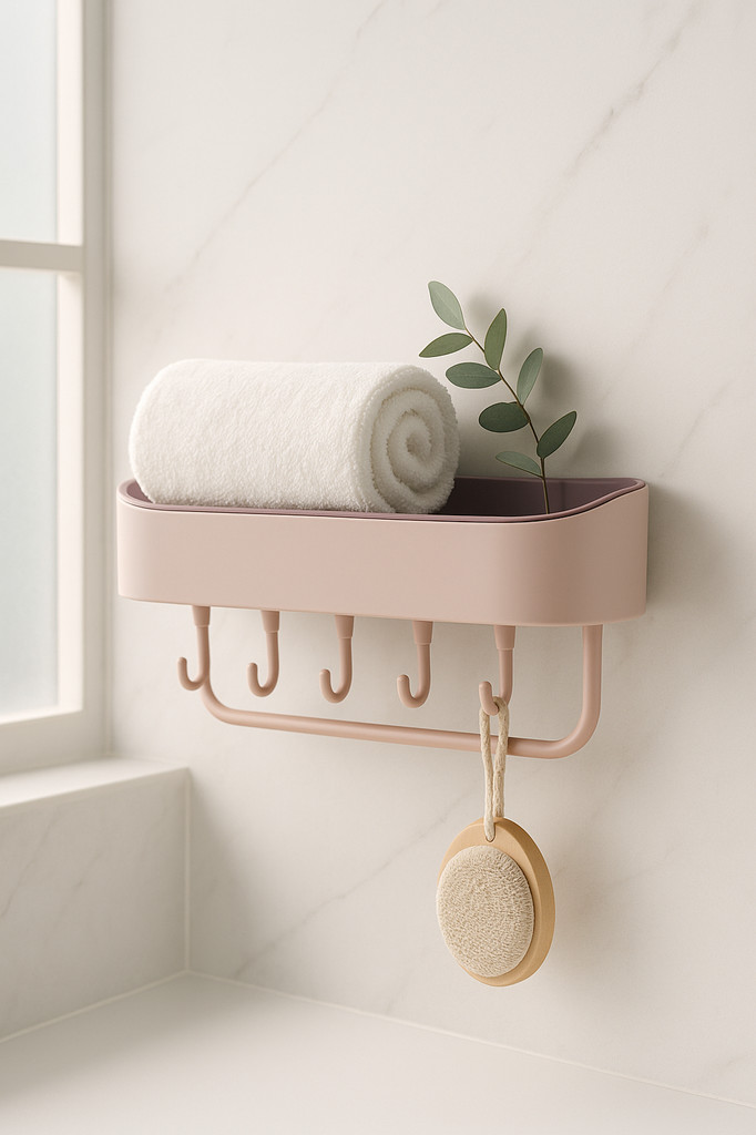 Wall Mounted Bathroom Storage Rack Toilet Kitchen Plastic Shelf Towel Organizer