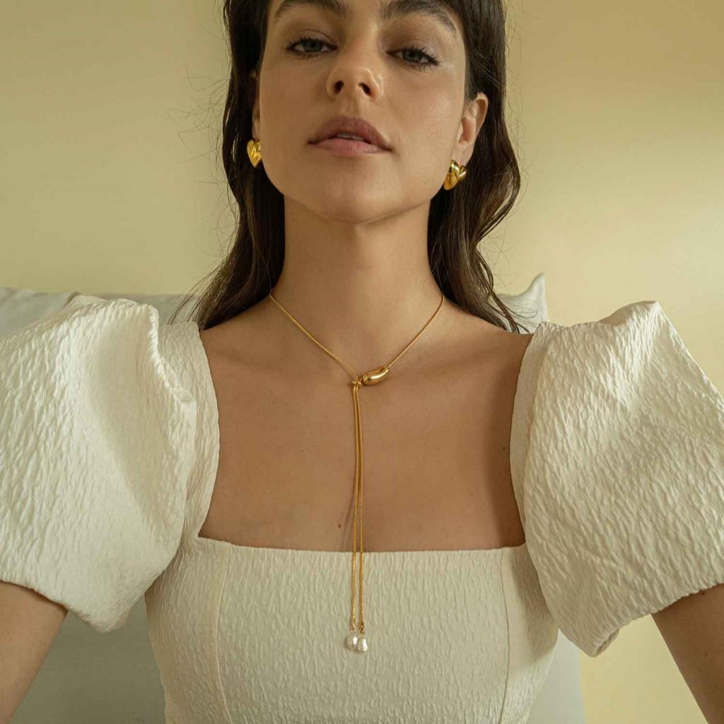 Premium Metal Copper Plated 18K Real Gold Fringed Pearl Pendant Long Sweater Chain Trendy Daily Accessories Necklace