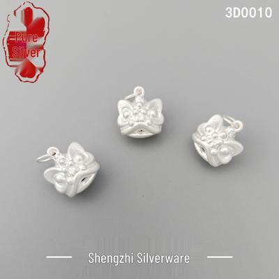 S999 Sterling Silver 3D Dancing Lion Pendant Charm On Braided Rope Bracelet, Pure Silver National Trend Accessory.