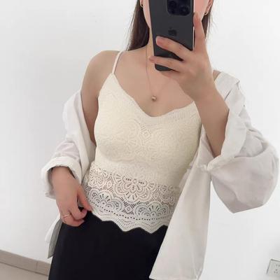 Women's Lace Camisole with Chest Pads - Sexy Backless V-Neck Bandeau Top