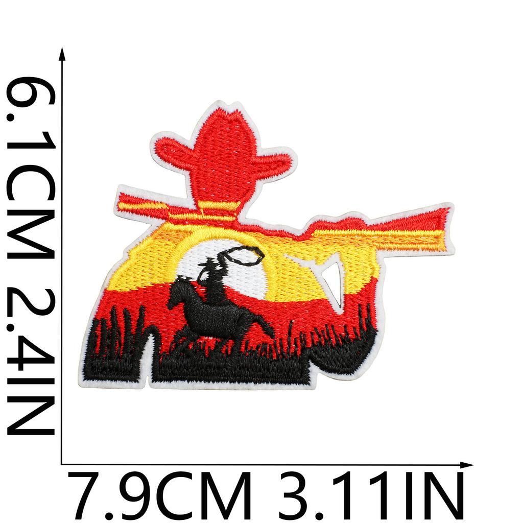 Hemp Rope Embroidery Cloth Sticker Bounty Hunter Patch Sticker Western Denim Bag Decoration Computer Embroidery Label Cow Head Ironing
