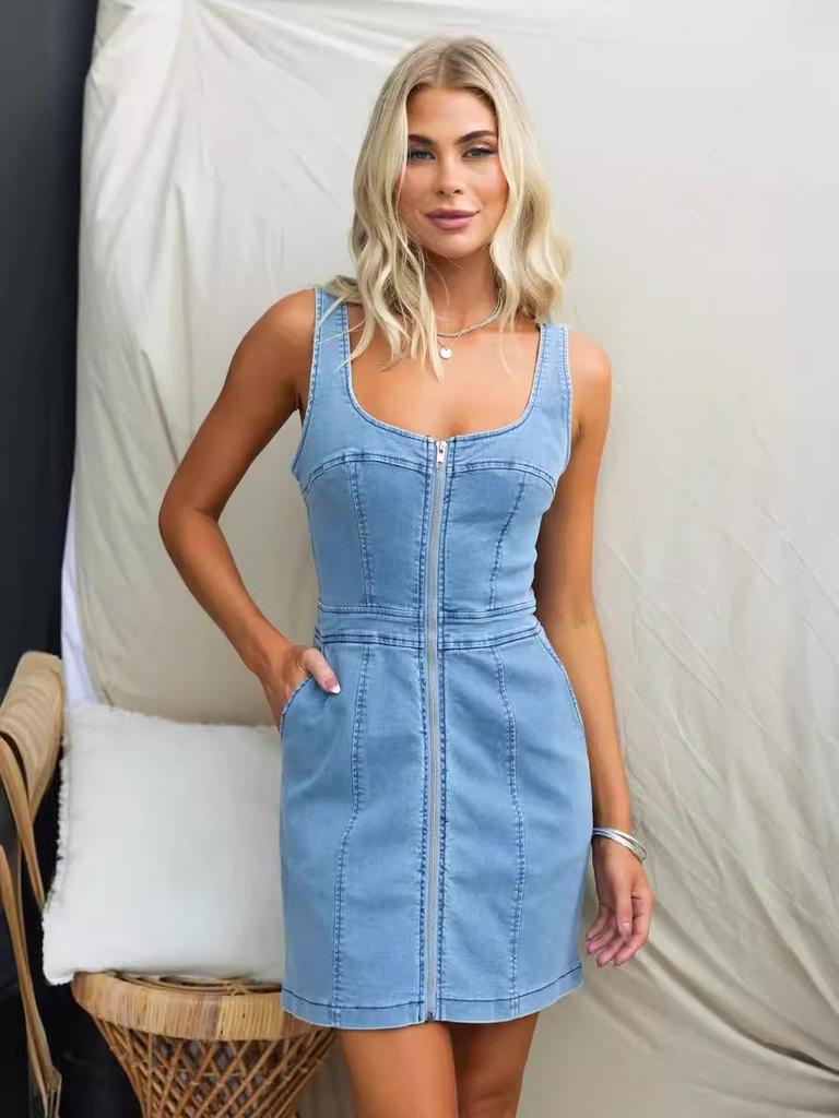 Spring/Summer 2024 Slimming Sleeveless Denim Dress for Women