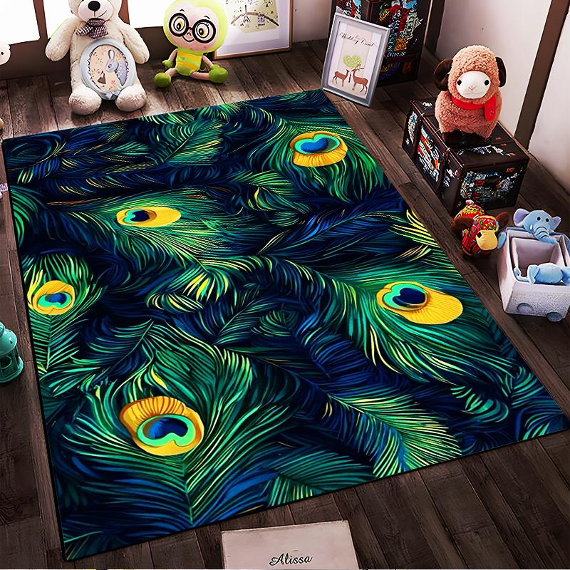 Peacock Feather Pattern Rug - Non-slip rug suitable for living room and bedroom sofas