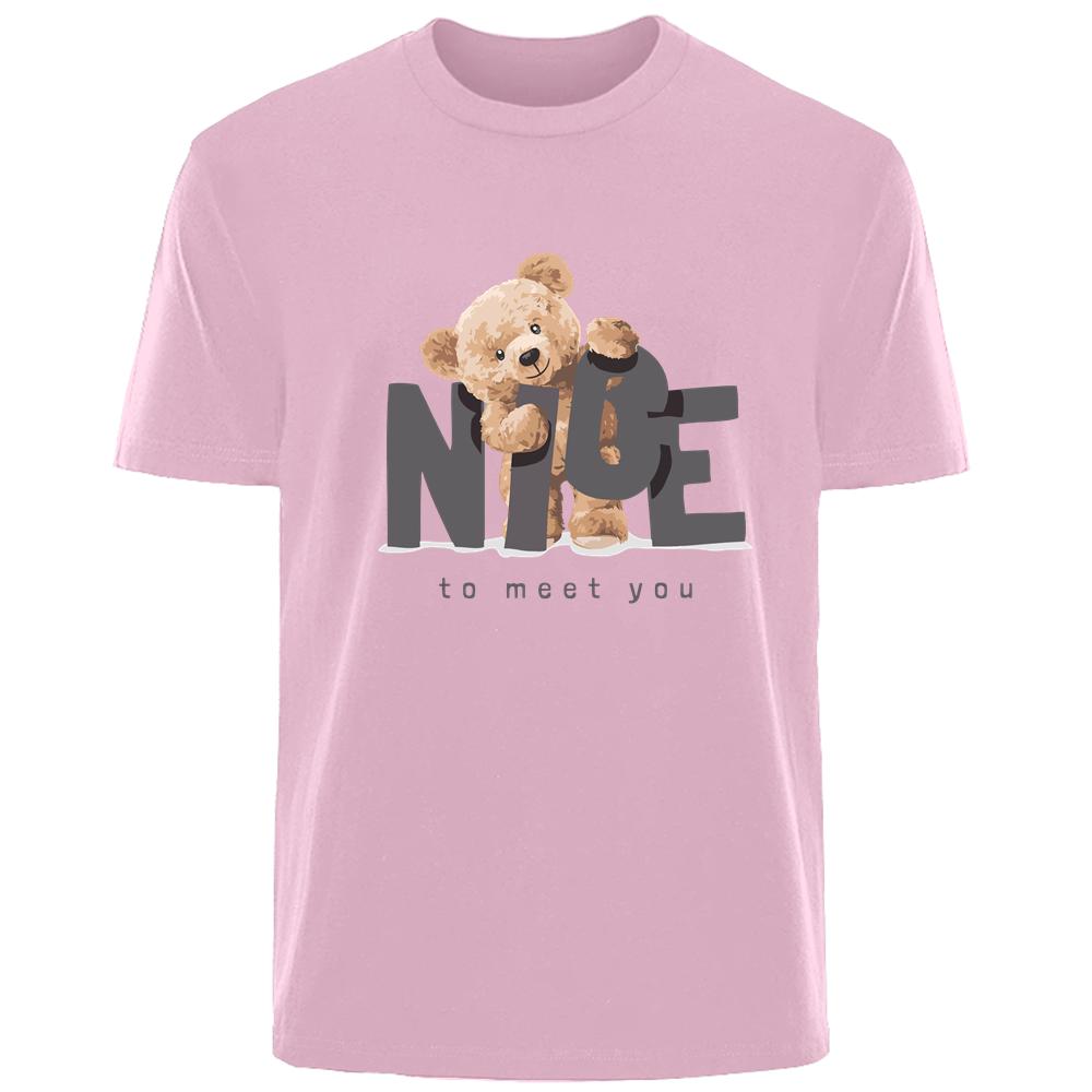 

Harajuku с принтом медведя, летняя мужская высококачественная дышащая футболка из 100% хлопка, впитывающая пот, повседневная модная мужская уличная одежда