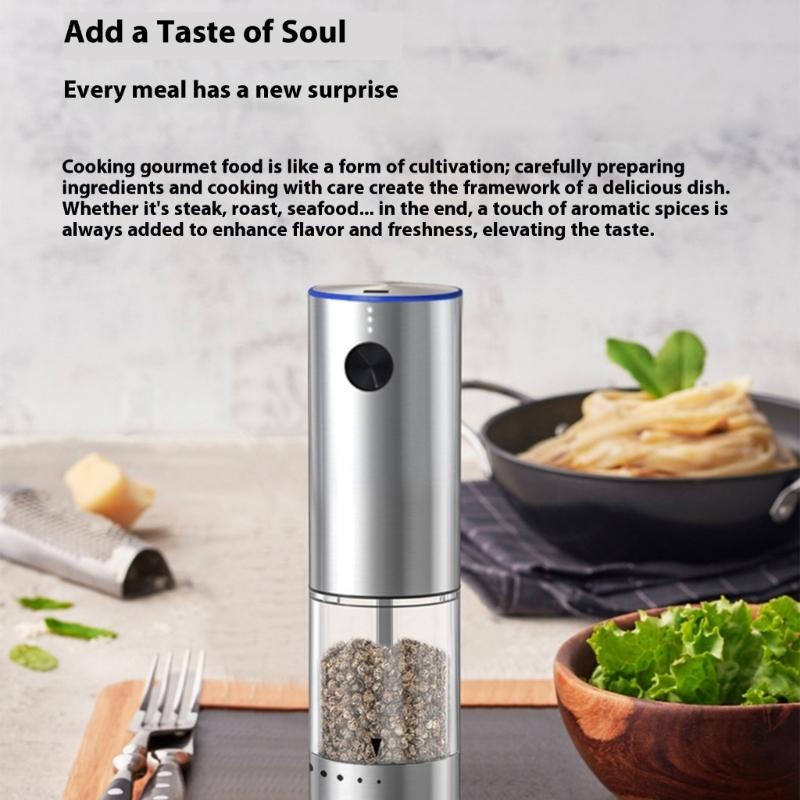 Automatic Spices Grinder With Easy Operation For Black Peppers Sea Salt Cooking Essential Rechargeable Battery