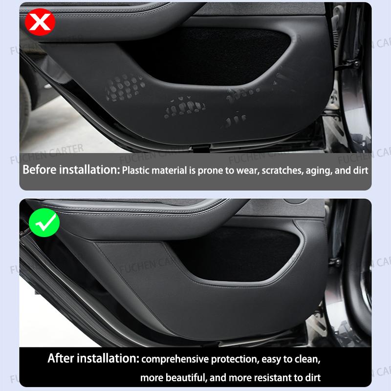 For Tesla ModelY Juniper 2025 Car Door Anti-Kick Pad Leather Sticker Trim Kit Side Door Protector Cover Car Interior Accessories