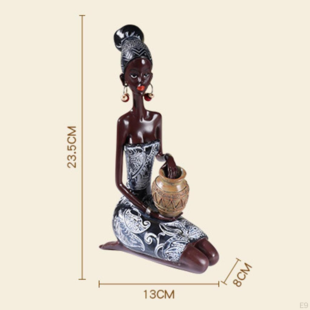 African Lady Figurine Tribal Women Statue Exotic Ornaments for Living Room