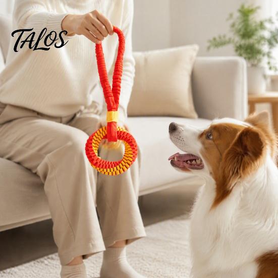 Durable Dog Tug Toys Bungee Toy, Woven Ring with Long Handle, Interactive Chew Teeth Tear Resistant Cleaning Toy for Medium Large Dogs, Dental Care of