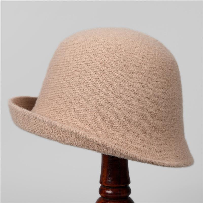 New British Wind Curling Mother Bucket Hat Women'S Autumn And Winter Simple Fashion Bucket Hat Temperament Versatile Short Brim Top Hat