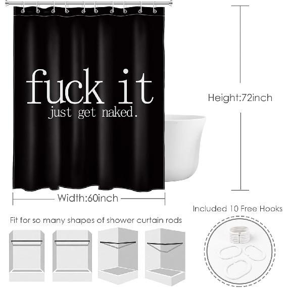 LB Fuck IT Get Naked Shower Curtain Black and White Funny Shower Curtains for Bathroom Decor Waterproof Polyester Fabric 60x72 inch Bathroom Set with