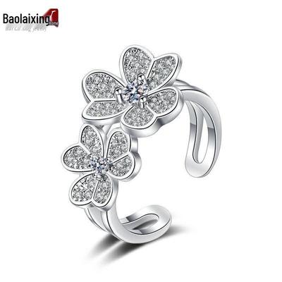 Versatile Japanese & Korean Sparkling Zircon Flower Open Ring Bracelet