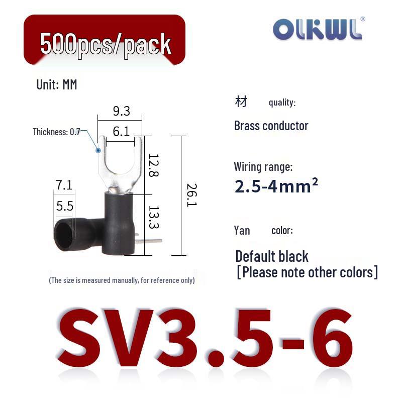 SV European Fork-Type Pre-Insulated Copper Crimp Terminals: SVS1.25-3.2/4/5, SV2-4/5/6 Wire Lugs.