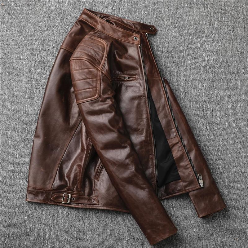 New Autumn and Winter Genuine Leather Jacket Men's Goat Leather Slim Stand Collar Short Casual Simple Men's Single Jacket