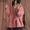 Johnature Parka chaude avec ceinture de Style chinois pour femme, manteaux à manches longues et col en v, en lin, Vintage, couleur unie, automne