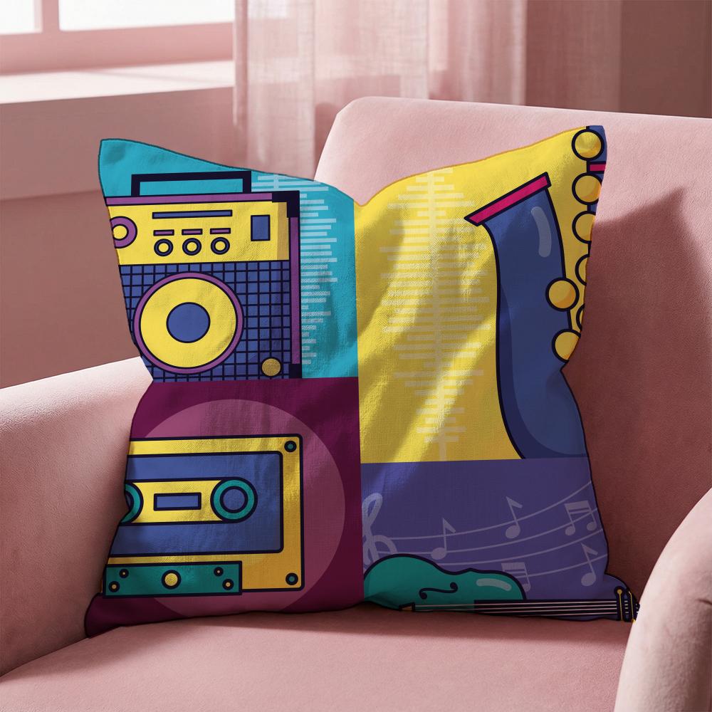 Retro Speaker Piano Rock Cushion Cover Multi-Scene Pillow Cover for Home & Car - Reversible, Soft & Durable for Daily Use