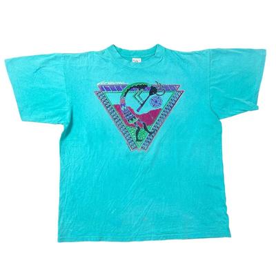 Vintage Single Stitch T-Shirt Aztekischer Grafikdruck T-Shirt USA Türkis Herren