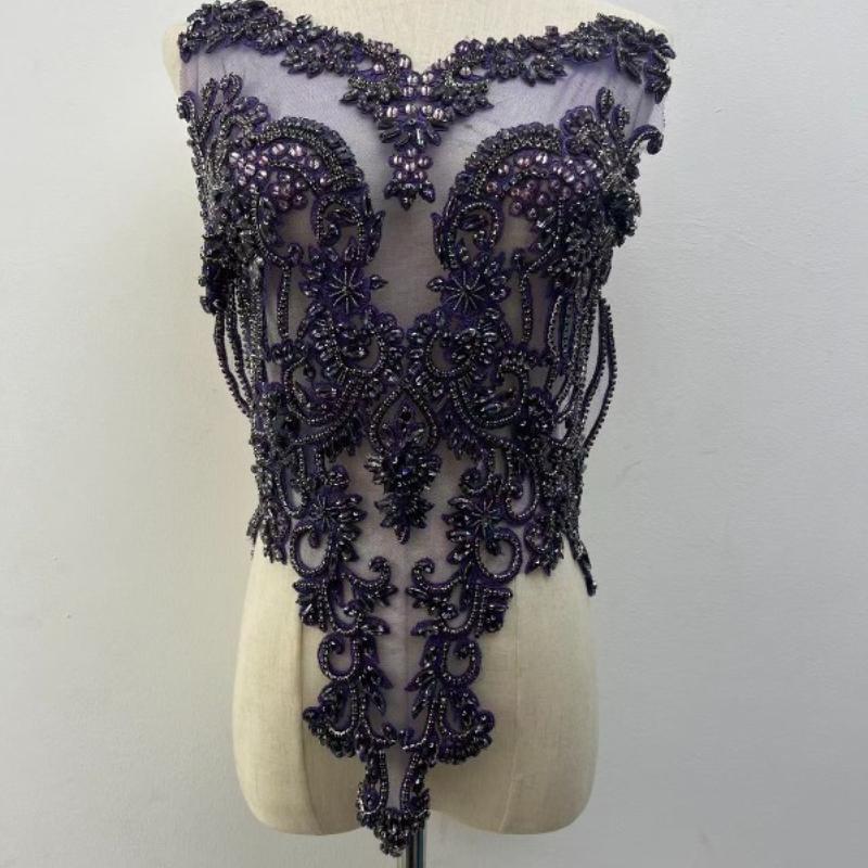22 Colors Hand-Sewn Glass Rhinestone Beaded Embroidered Mesh Applique Patches for Dress Decoration Clothing Accessories