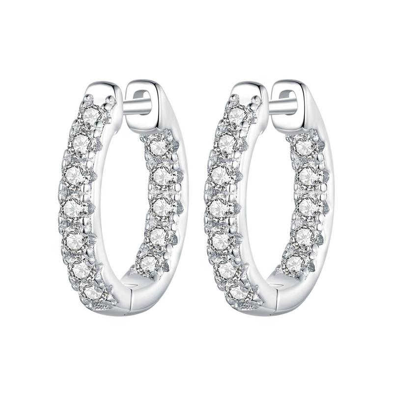 BAMOER Platinum Plated Moissanite Hoop Earrings for Women, D Color Round Cut Lab Diamond 925 Silver Hypoallergenic Earrings