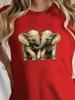 Cotton Vintage Two Hugging Elephants Print Tshirt For Women Casual Round Neck Short Sleeve Wildlife Animal Lover Streetwea