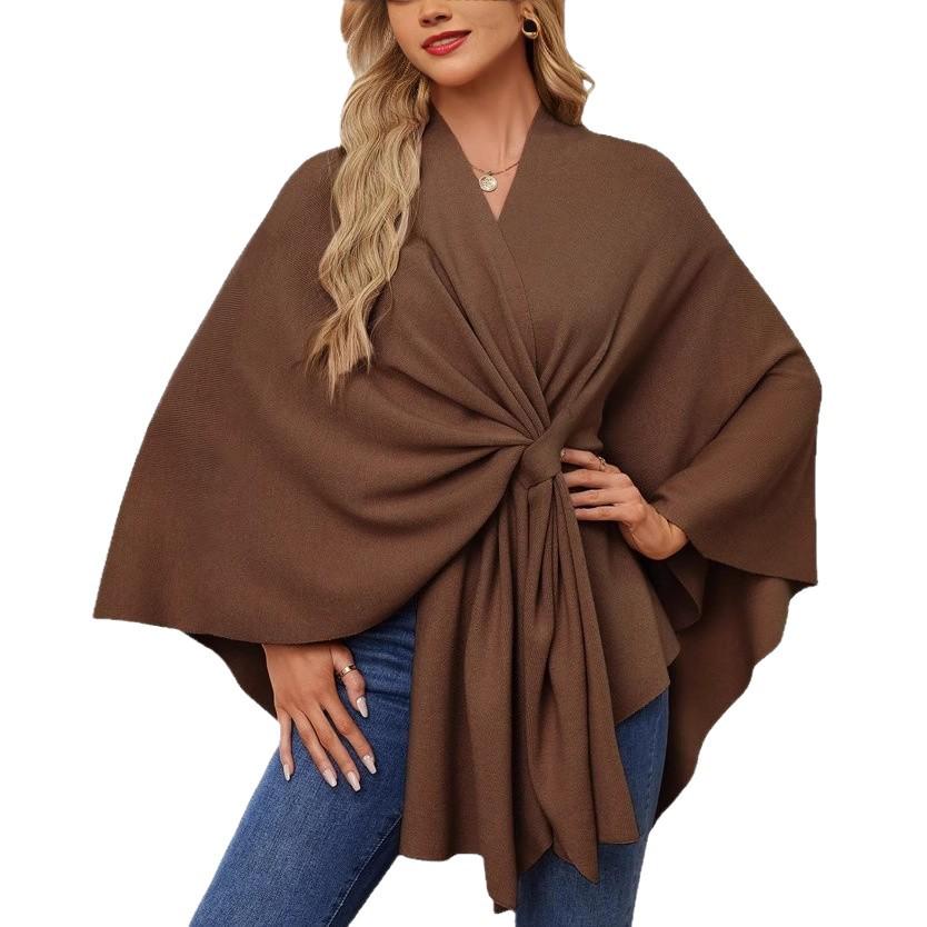 Women's Elegant Solid Color Shawl Cape Coat 2024
