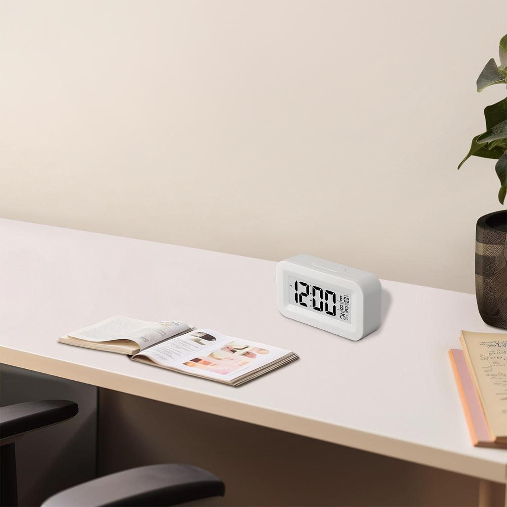 Digital LCD Alarm Clock with Calendar and Thermometer for Desk and Office Decor Multiple Alarm Settings and Gradual Sound