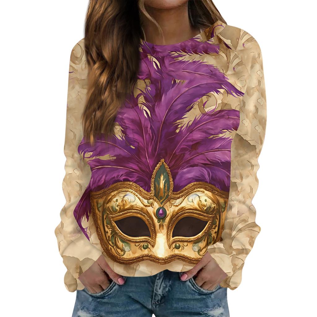 Rundhals Langarm Sweatshirts für Damen Druck Grafik Top Lässig Basic Oberteile Pullover