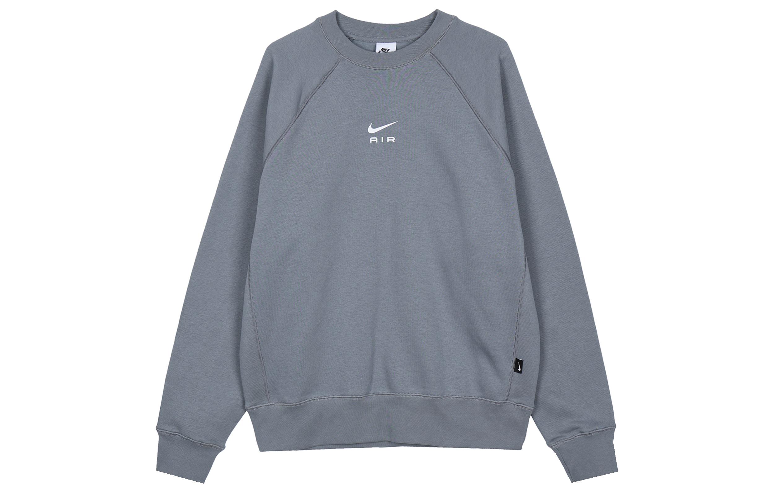 Nike Air Letter Logo Crew Neck Casual Fleece Lined Loose Fit Long Sleeved Sweatshirt Men s Gray FB7204-065 S